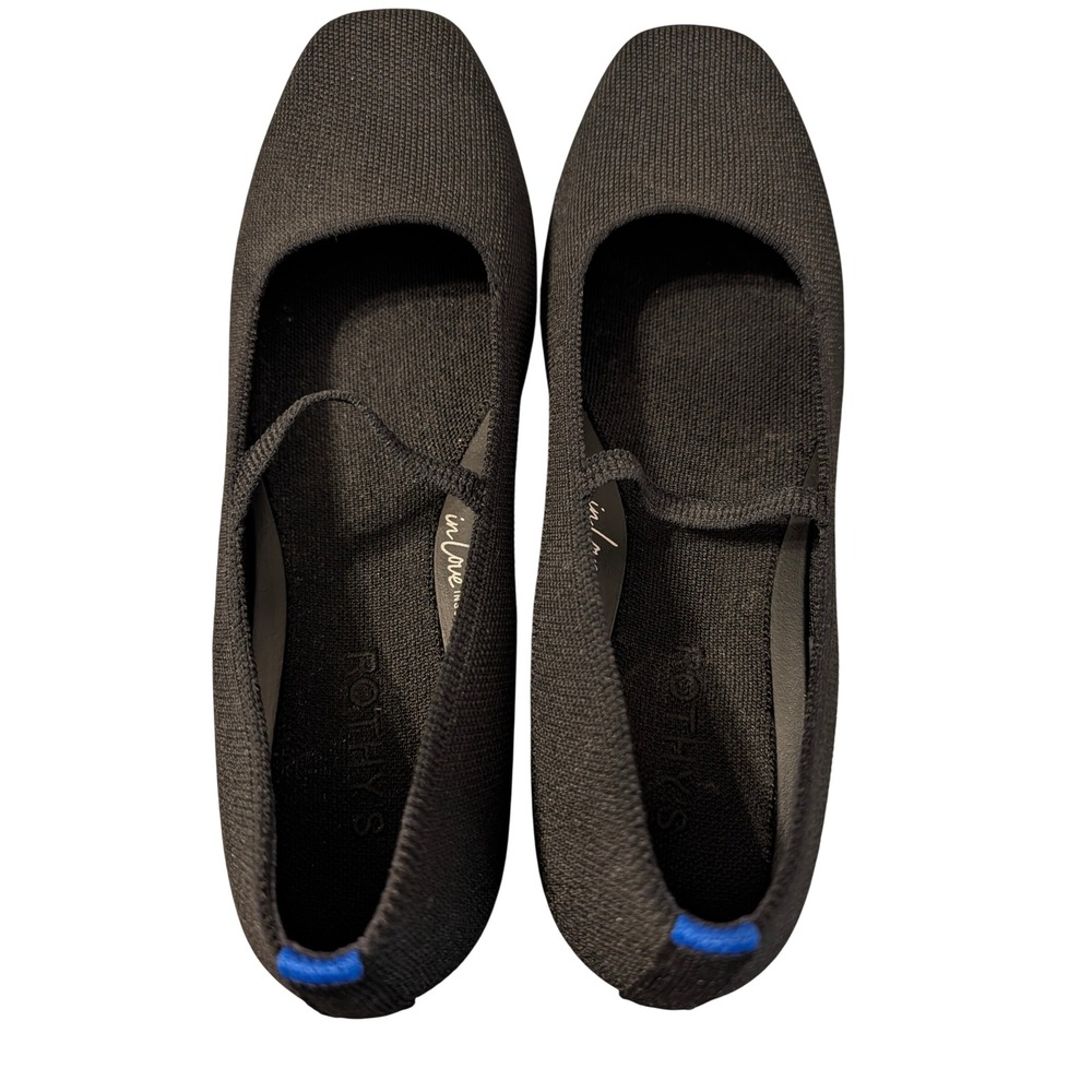 Rothys The Mary Jane Black Solid Square Toe Knit Flat Womens 10.5 Flexible Strap